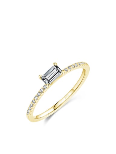 golden 925 Sterling Silver Cubic Zirconia Geometric Classic Band Ring