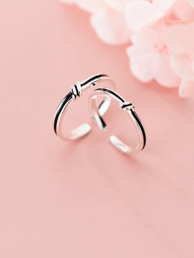 925 Sterling Silver Fashion Personality Black Epoxy Couple Ring