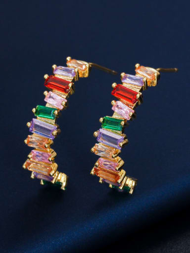 Gold color Brass Cubic Zirconia Geometric Luxury Stud Earring