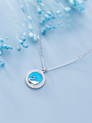 925 Sterling Silver Cubic Zirconia Round little swan Necklace