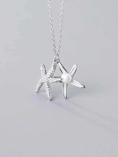 925 Sterling Silver Cubic Zirconia r Minimalist Starfish Pendant Necklace