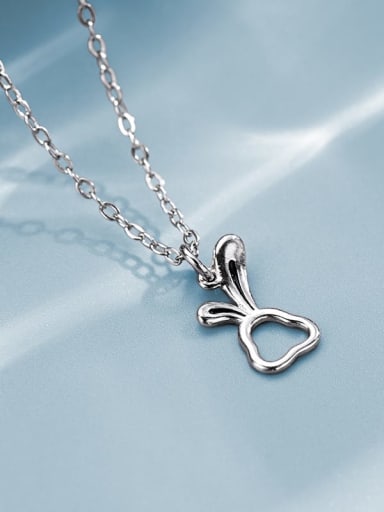 NS949  Platinum 925 Sterling Silver Rabbit Cute Necklace