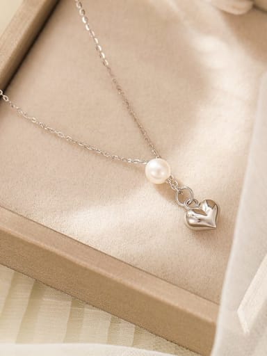 NS1045 Platinum 925 Sterling Silver Heart Minimalist Necklace