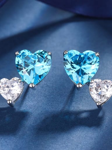 Sea blue earrings Brass Cubic Zirconia Luxury Heart Earring and Necklace Set