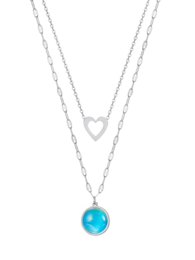 Titanium Steel Turquoise Heart Minimalist Multi Strand Necklace