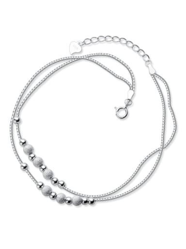 925 Sterling Silver Round beads double anklet