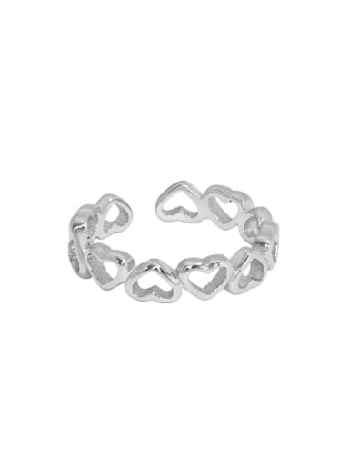 Platinum [11 adjustable] 925 Sterling Silver Hollow Heart Minimalist Band Ring
