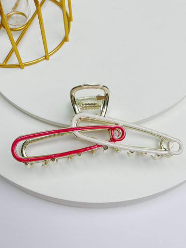 Red and white Alloy Enamel Vintage Geometric  Pin Jaw Hair Claw
