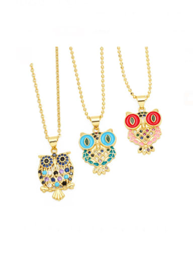 custom Brass Cubic Zirconia Owl Vintage Necklace
