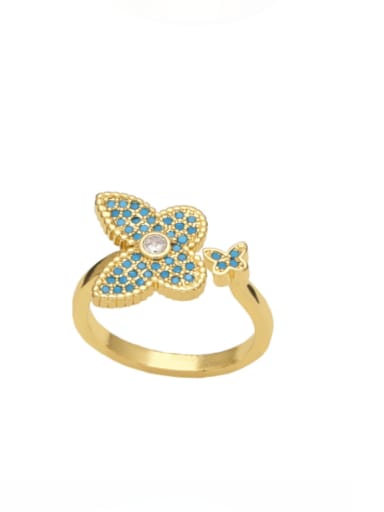 Blue pine Brass Cubic Zirconia Butterfly Vintage Band Ring