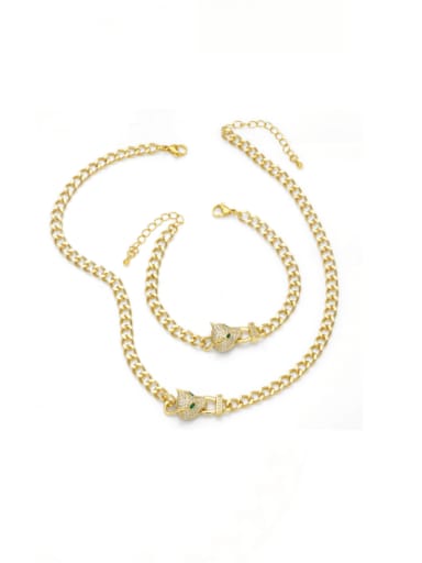 custom Brass Cubic Zirconia Vintage Leopard  Necklace