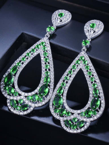 Platinum green Brass Cubic Zirconia Water Drop Luxury Drop Earring