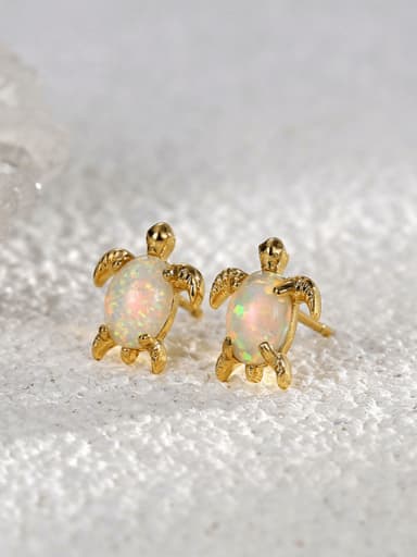 Brass Opal Turtle Cute Stud Earring
