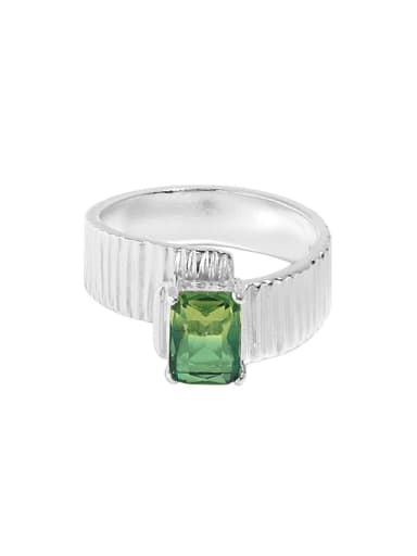 Silver [graded green stone] 925 Sterling Silver Glass Stone Geometric Vintage Band Ring