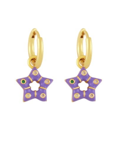 purple Brass Multi Color Enamel Star Vintage Huggie Earring