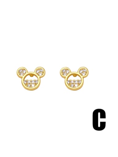Brass Cubic Zirconia Bear Cute Stud Earring