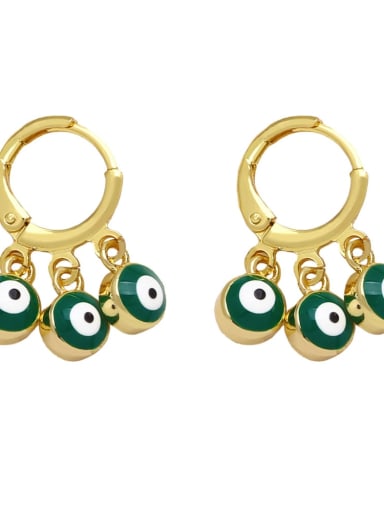 green Brass Enamel Evil Eye Minimalist Huggie Earring