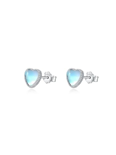 925 Sterling Silver Moonstone Heart Dainty Stud Earring