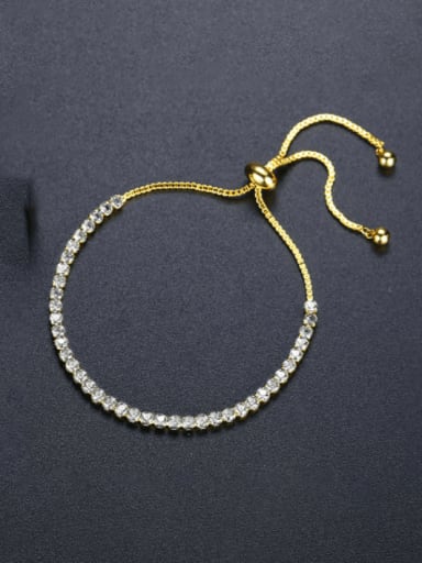 B22041501 W18K Brass Cubic Zirconia Geometric Minimalist Adjustable Bracelet
