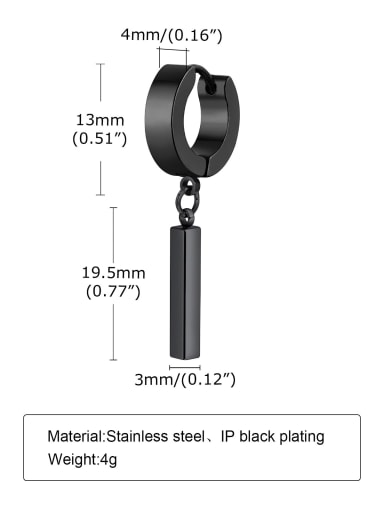 Single black earring Stainless steel Geometric Minimalist Single Earring