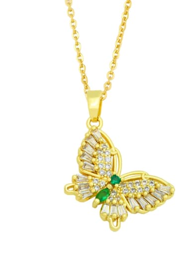 B (green) Brass Cubic Zirconia Butterfly Vintage Necklace