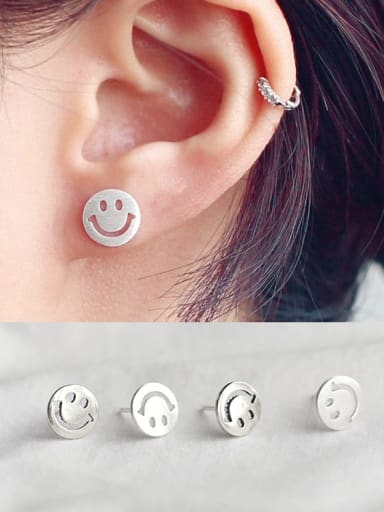 925 Sterling Silver Smooth Smiley  Minimalist Stud Earring