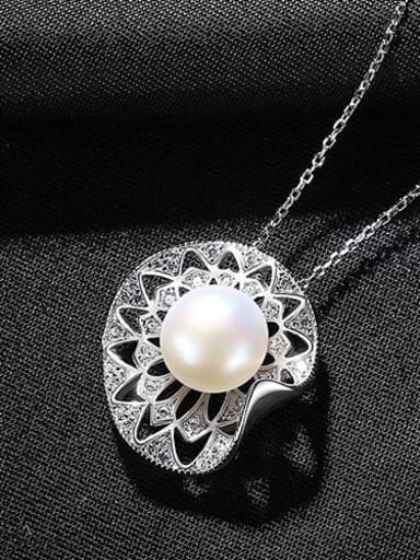 White 7d10 925 Sterling Silver Imitation Pearl Geometric Vintage Necklace