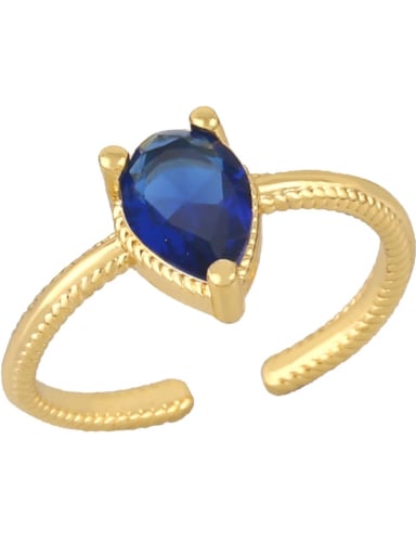 blue Brass Cubic Zirconia Water Drop Vintage Band Ring