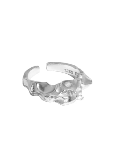 Platinum [13 adjustable] 925 Sterling Silver Irregular Vintage Band Ring