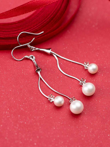 925 Sterling Silver Imitation Pearl  Tassel Minimalist Hook Earring