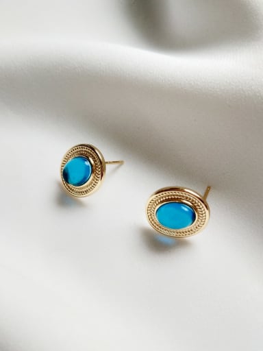 925 Sterling Silver Turquoise Blue Vintage  Magic Blue Glass Stud Earring
