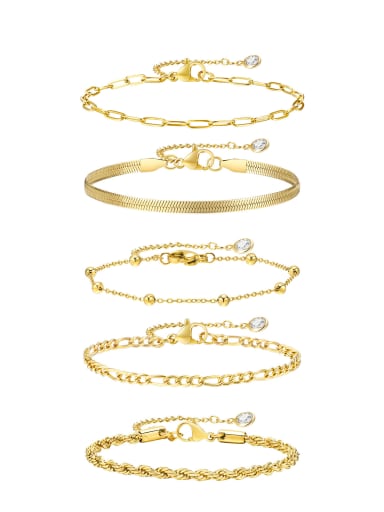 5-piece set in gold Stainless steel Geometric Minimalist Link Bracelet