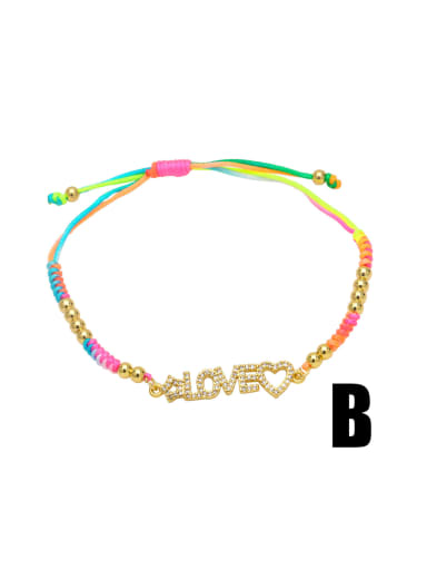 B Brass Cubic Zirconia Multi Color Weave Bohemia Adjustable Bracelet