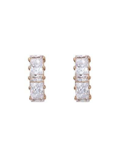 18K gold Copper Alloy Cubic Zirconia Rectangle Minimalist Stud Earring