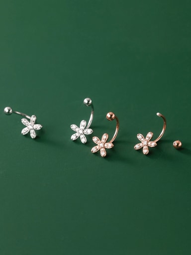 925 Sterling Silver Cubic Zirconia Flower Minimalist Stud Earring