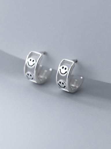 925 Sterling Silver Hollow Smiley Vintage Stud Earring