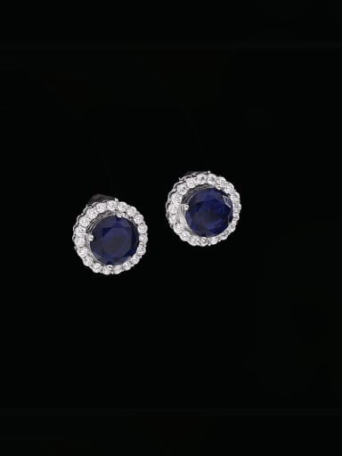 blue Brass Cubic Zirconia Round Luxury Cluster Earring