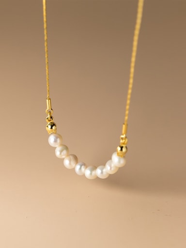 custom 925 Sterling Silver Imitation Pearl Round Minimalist Beaded Necklace