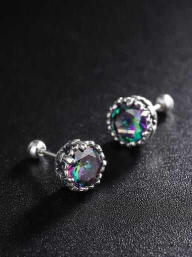 KDP1197 color 925 Sterling Silver Cubic Zirconia Round Vintage Stud Earring