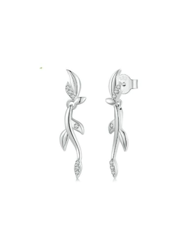925 Sterling Silver Cubic Zirconia Leaf Dainty Drop Earring