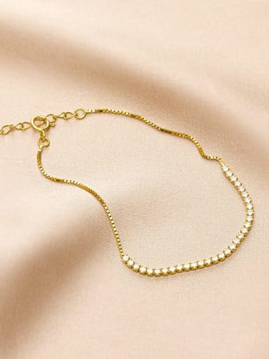 BRS296 [Gold] 925 Sterling Silver Cubic Zirconia Geometric Dainty Link Bracelet
