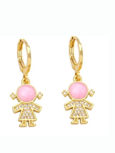 pink Brass Cubic Zirconia Girl Vintage Huggie Earring