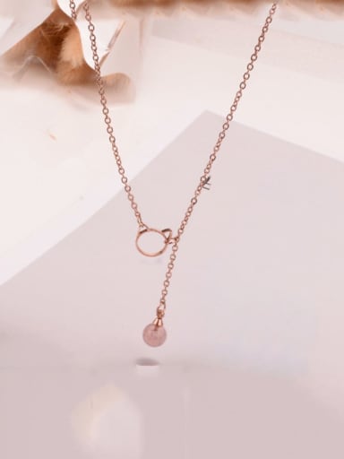 Titanium Garnet Pink Tassel Minimalist Lariat Necklace