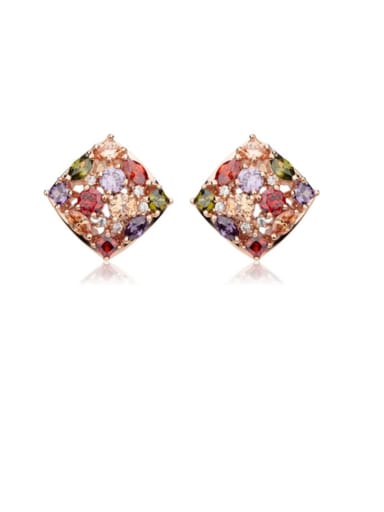 Copper Dainty Cubic Zirconia Square  Stud Earring