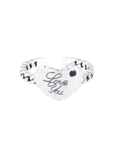 925 Sterling Silver Heart  Leather Vintage Band Ring