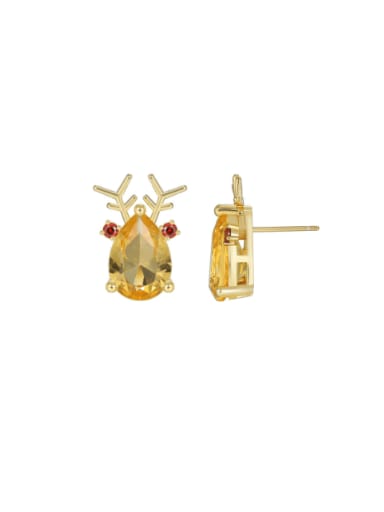Brass Cubic Zirconia Deer Minimalist Stud Earring