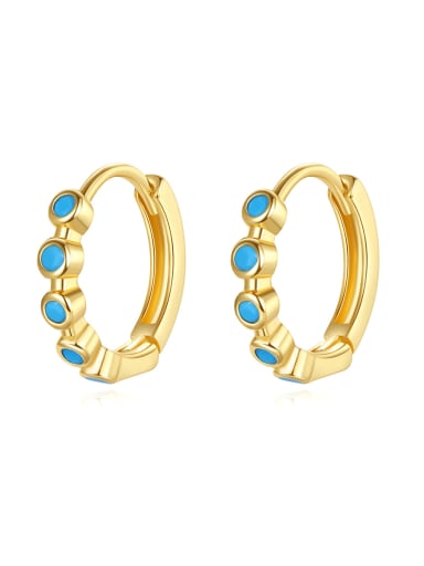 Brass Turquoise Geometric Minimalist Huggie Earring