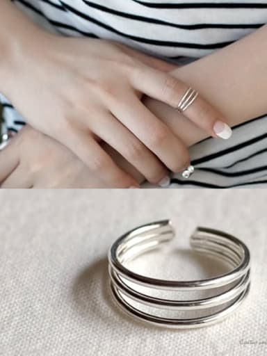 925 Sterling Silver Irregular Minimalist  Three Layer Joint  Stackable Ring
