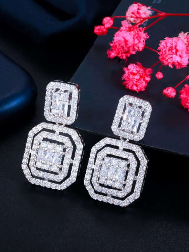 Platinum Brass Cubic Zirconia Geometric Luxury Drop Earring