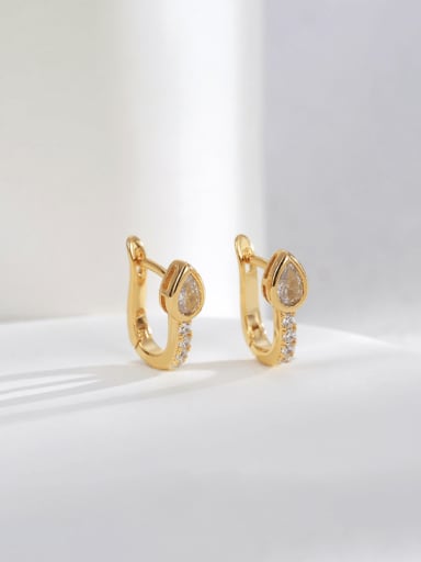 Brass Cubic Zirconia  Water Drop Minimalist Huggie Earring